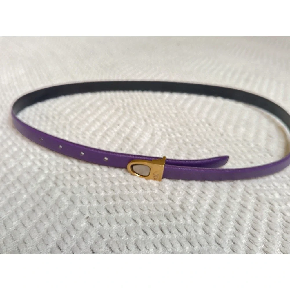 Playboy Unisex Thin Purple Leather Gold Toned  Buckle Belt Iconic Bunny Logo 38